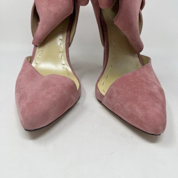 Aminah Abdul Jillil Pink Suede Bow Pumps Stiletto Heels Pointed Toe Size 11 - Picture 6 of 12